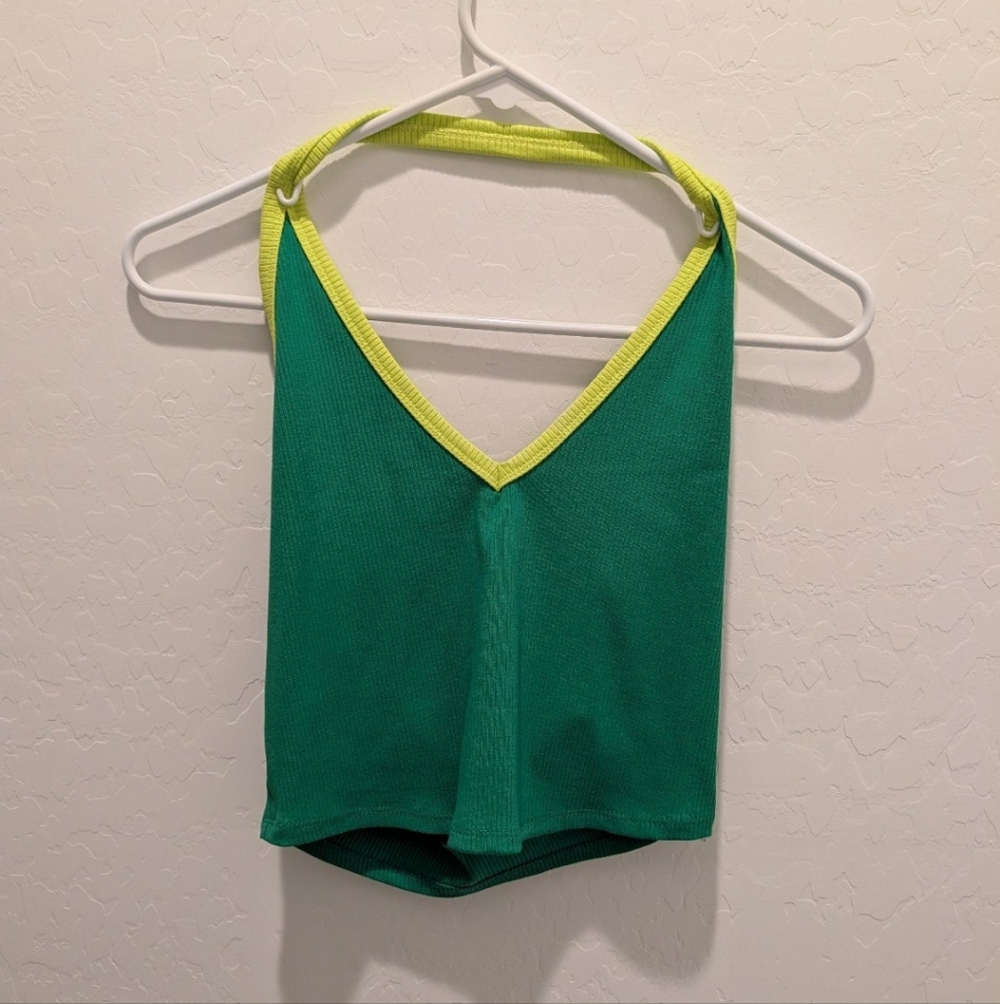 Wild Fable Two Tone Emerald & Lime Green Halter Style Crop Tank Top - Size Small